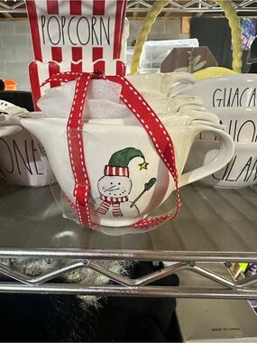 Rae Dunn Snowman with Green Hat and Red Scarf Watercolor Measuring Cups